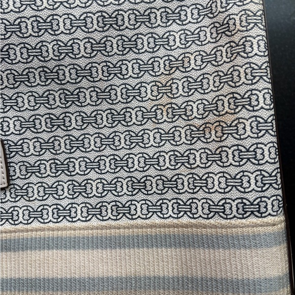Tory Burch White Gemini Link -Print Tote Bag with Striped Center - Picture 4 of 4
